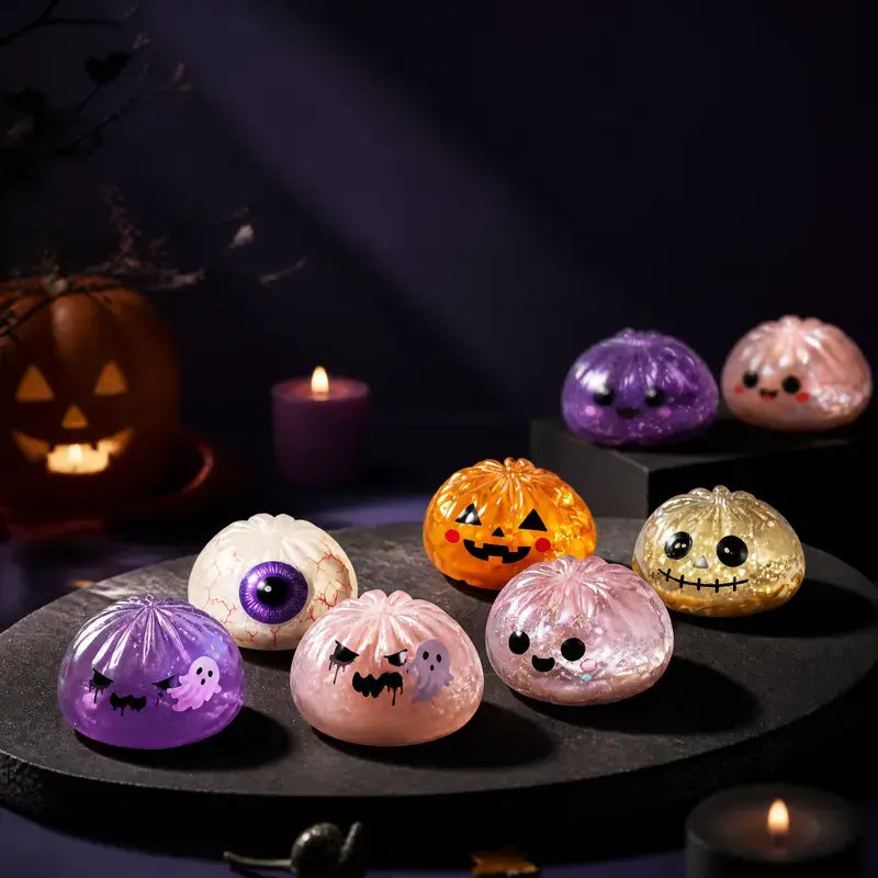 Halloween Cute Scary Ghost Maruko Squishy Squeeze Toy Set - Mini Portable Stress Fidget Item, Squishy Haul Sensory Kids Toy, Unique Whimsical Party Treat Bag Filler & Whimsical Gift, Fidgets,Sohochic