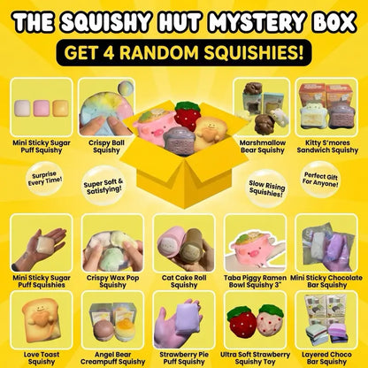 4-Piece Random Squishy Mystery Box, Kawaii Slow-Rising Squishies, Cute Sensory Fidget Toy Surprise Pack