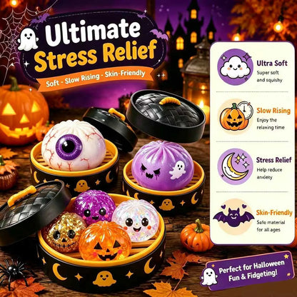 Halloween Cute Scary Ghost Maruko Squishy Squeeze Toy Set - Mini Portable Stress Fidget Item, Squishy Haul Sensory Kids Toy, Unique Whimsical Party Treat Bag Filler & Whimsical Gift, Fidgets,Sohochic