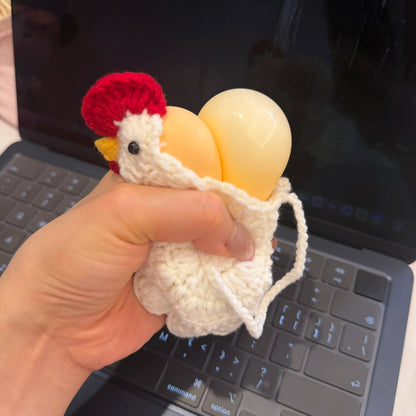 Unisex Squishies Toys Set with Crocheted Chicken Basket, Slow-Rise Realistic Squeeze Toys, Stress Relief Sensory Fidget Items for Kids & Adults