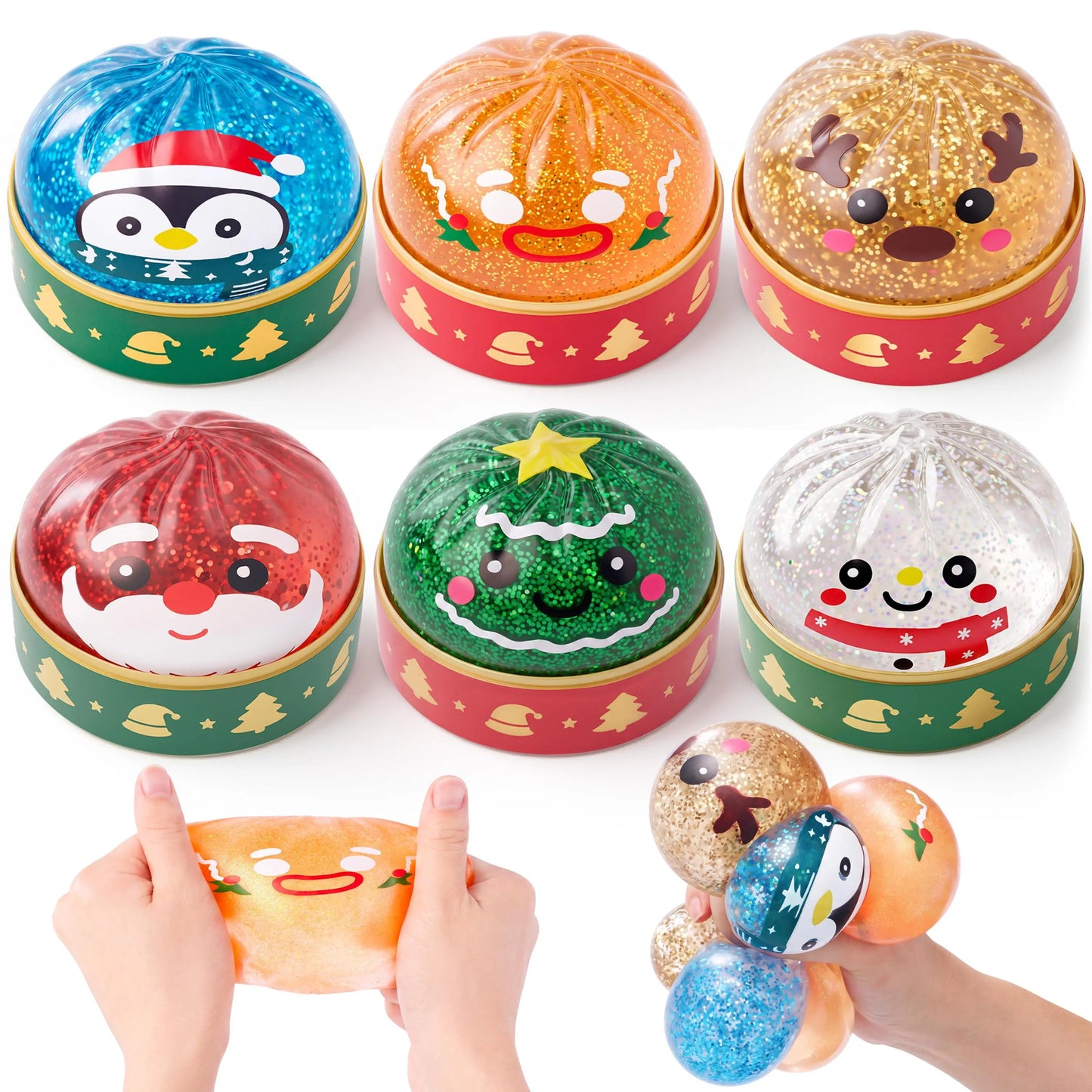JOYIN Christmas Dumpling Stress Relief Toys Set, Cute Malt Sugar Christmas-Themed Squeeze Dumpling Stress Balls, Slow Rising Squishy Fidget Sensory Toy, Soft Squeeze Decompression Dough Gift for Adults and Girls Boys, Birthday Gifts